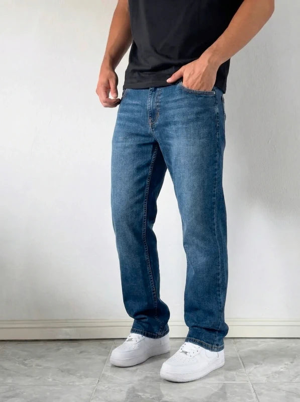 Regular Proste Granatowe Spodnie Jakościowe Dżins