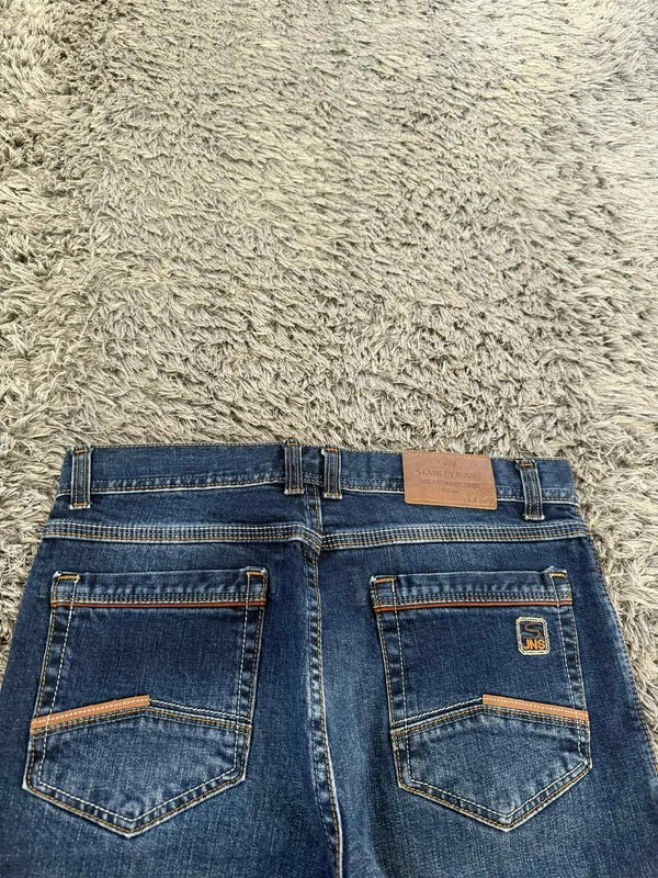 Regular Proste Granatowe Spodnie Jakościowe Dżins