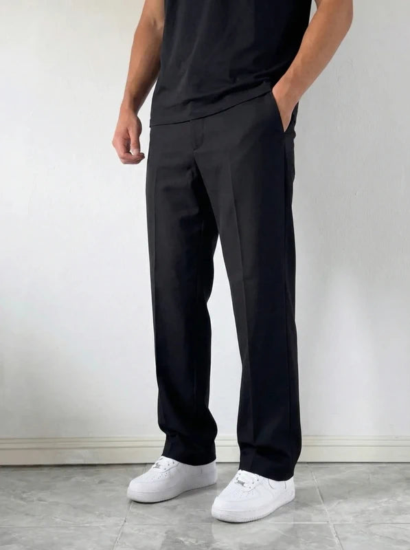 Spodnie Czarne Regular Eleganckie Wełniane Wełna 60% Jakościowe